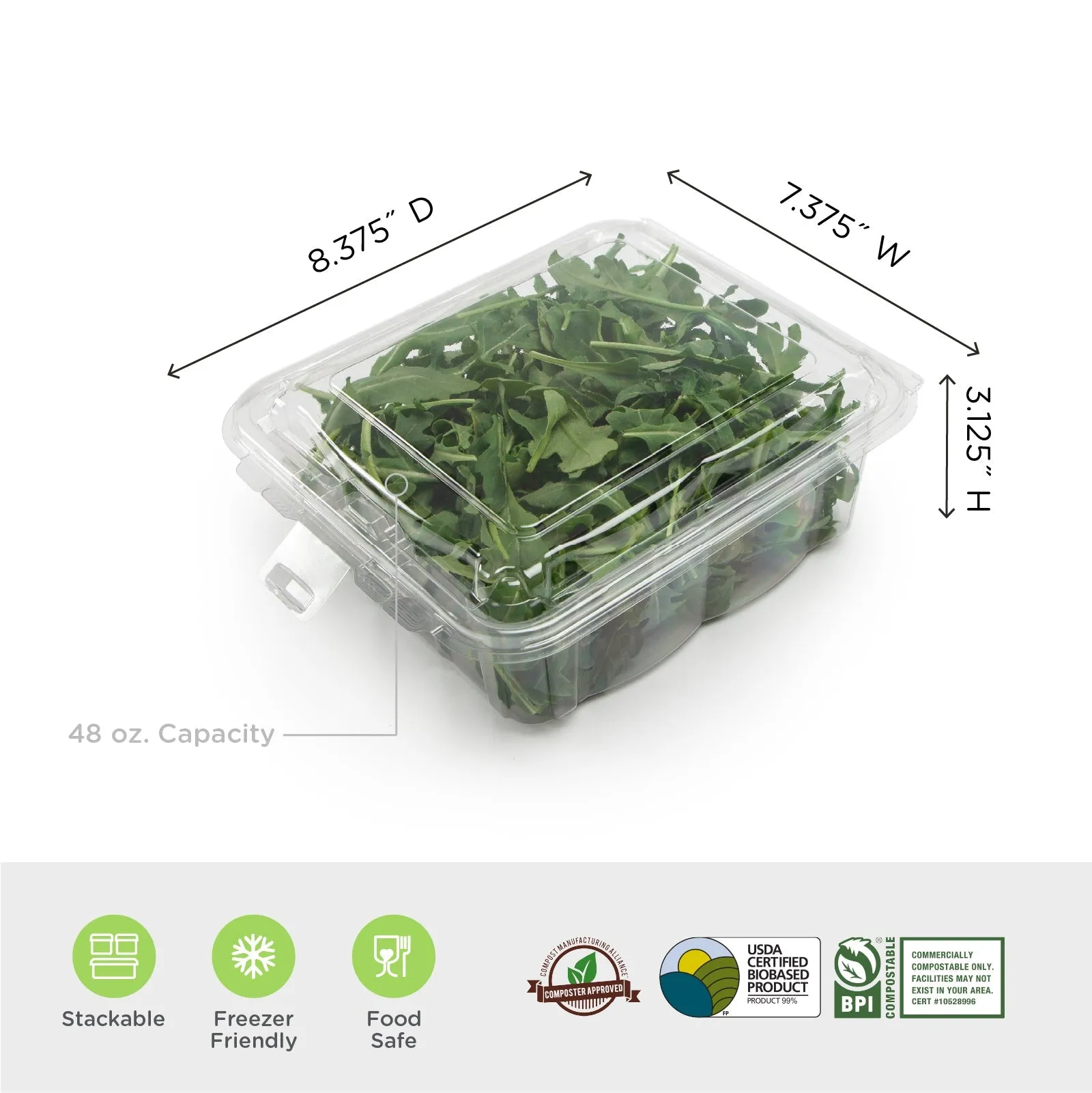 Simply Secure Square 48 oz. Top Seal Multi-purpose Package. Crystal Clear. PLA. 175/Case
