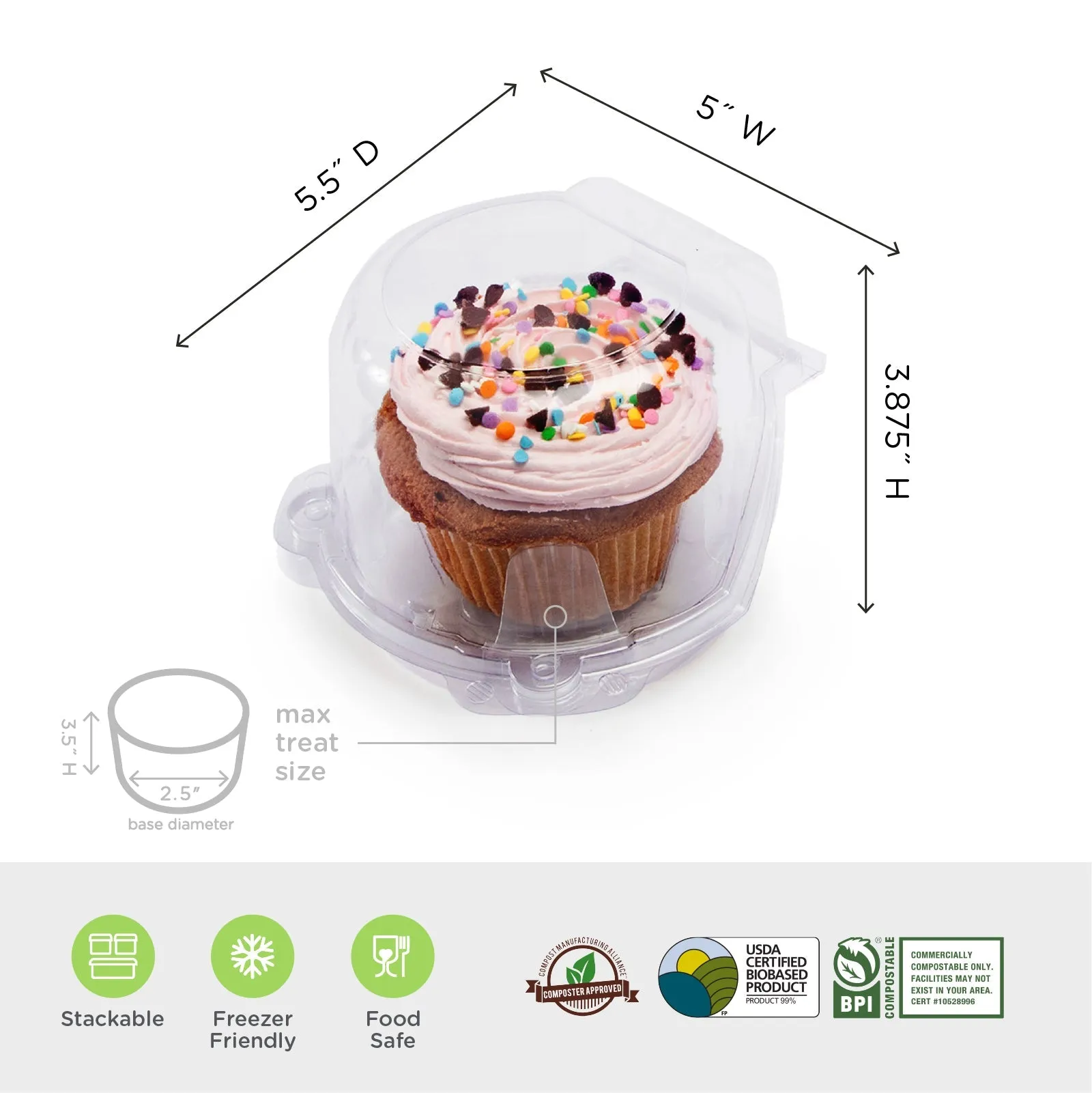 Single 3.5 Mega Cupcake & Muffin Package. Crystal Clear. PLA. 300/Case