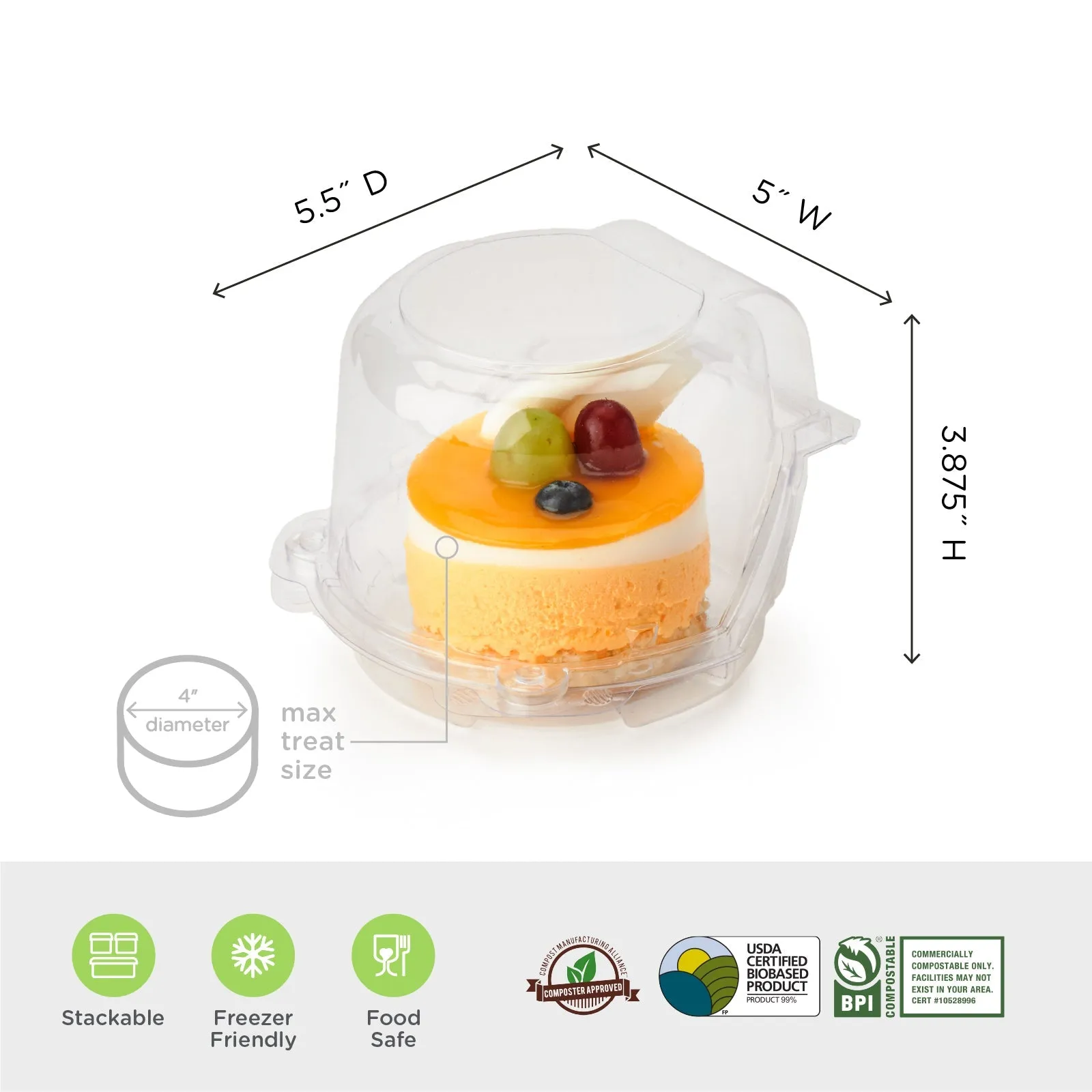 Single 3.75 Dessert Package. Crystal Clear. PLA. 300/Case