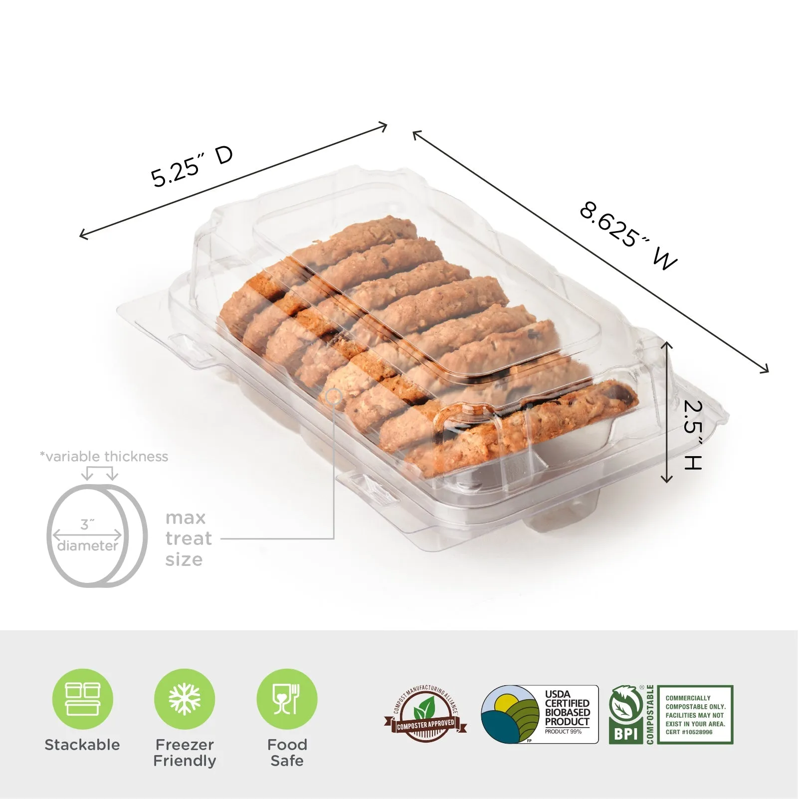 Single Row 3 Cookie. Donut & Sliced Loaf Angled Display Package . Crystal Clear. PLA. 275/Case
