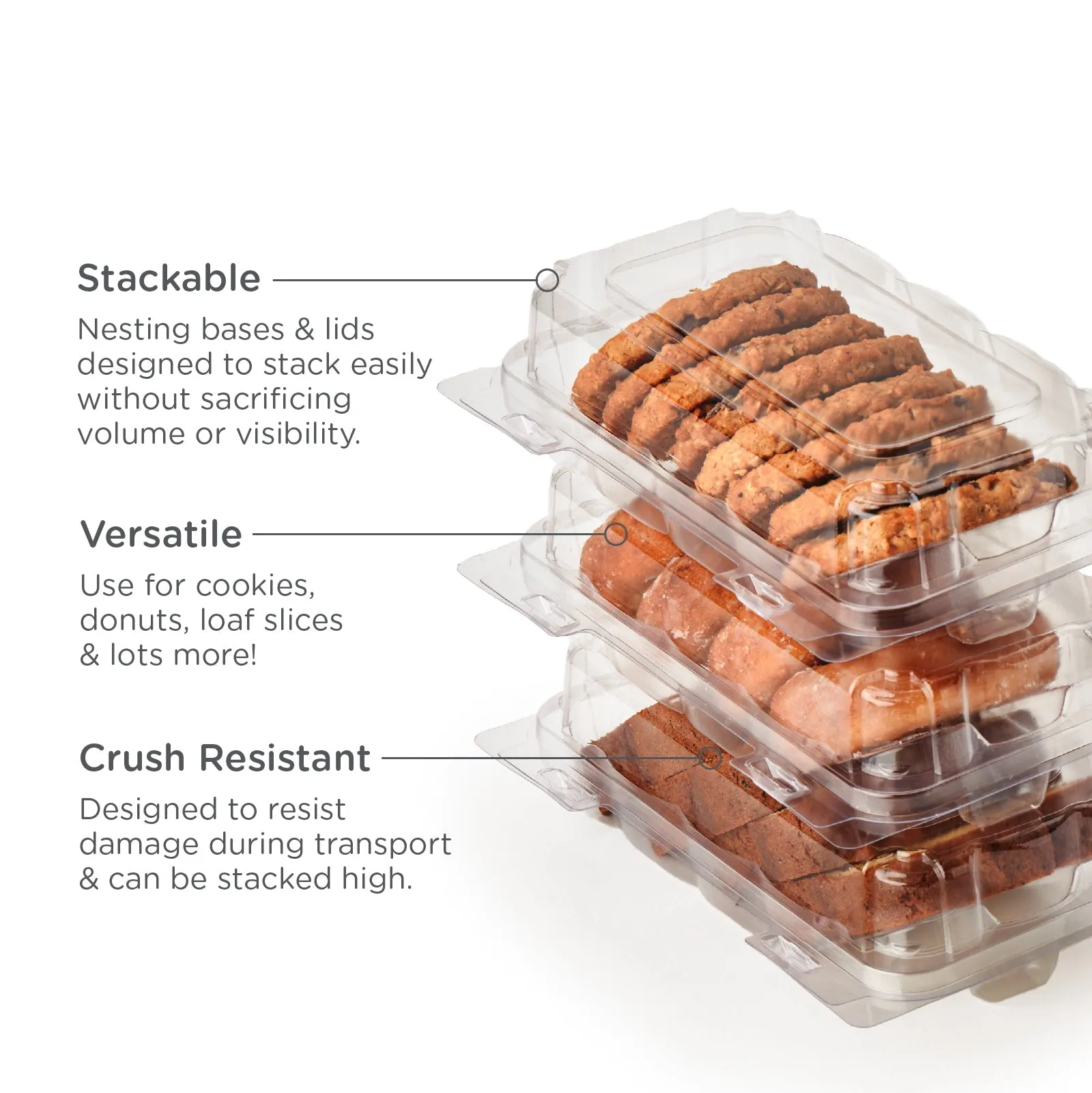 Single Row 3 Cookie. Donut & Sliced Loaf Angled Display Package . Crystal Clear. PLA. 275/Case