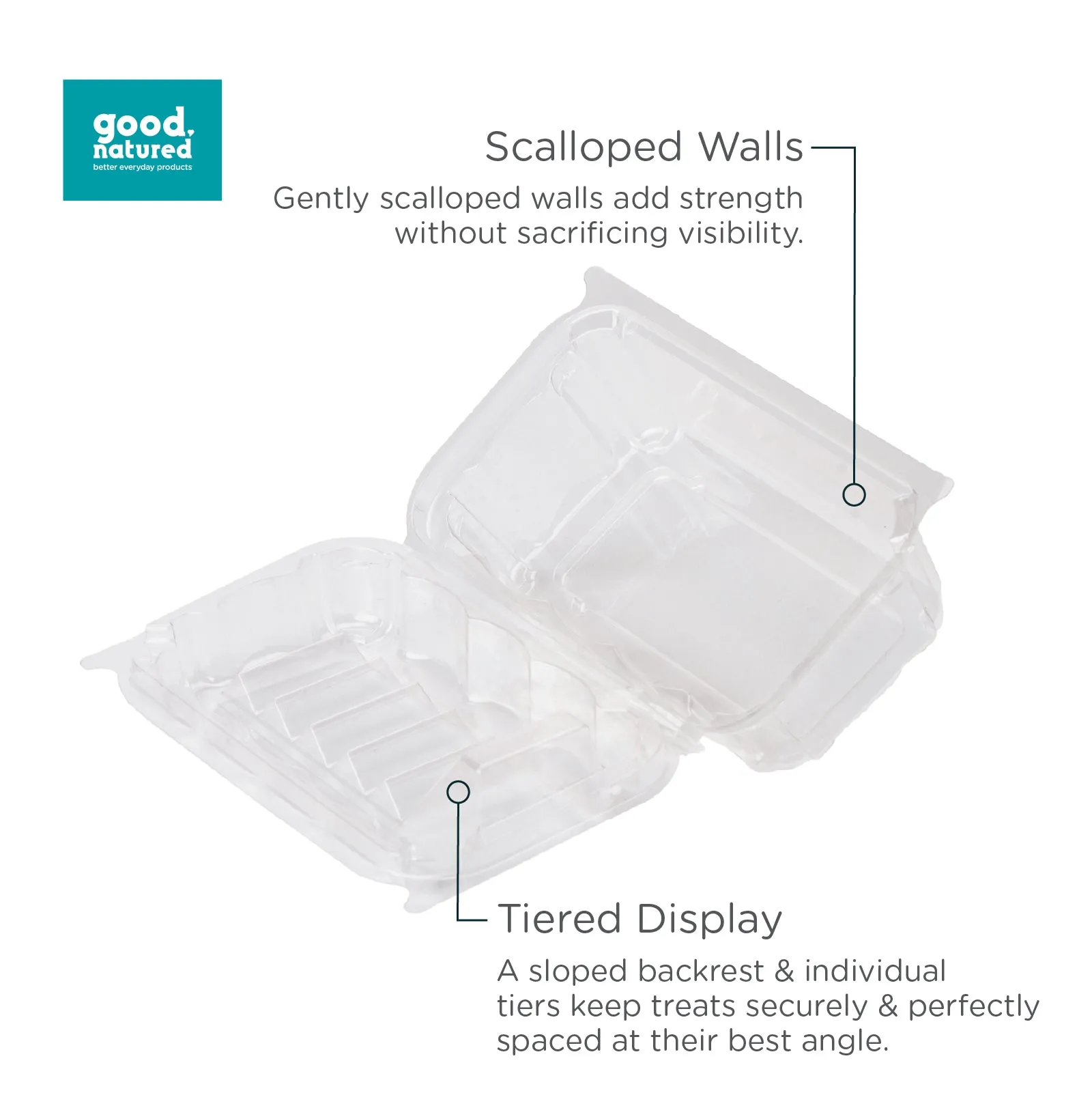 Single Row 6-pack 2.75 Cookie & Bar Tiered Display Package. Crystal Clear. PLA. 275/Case
