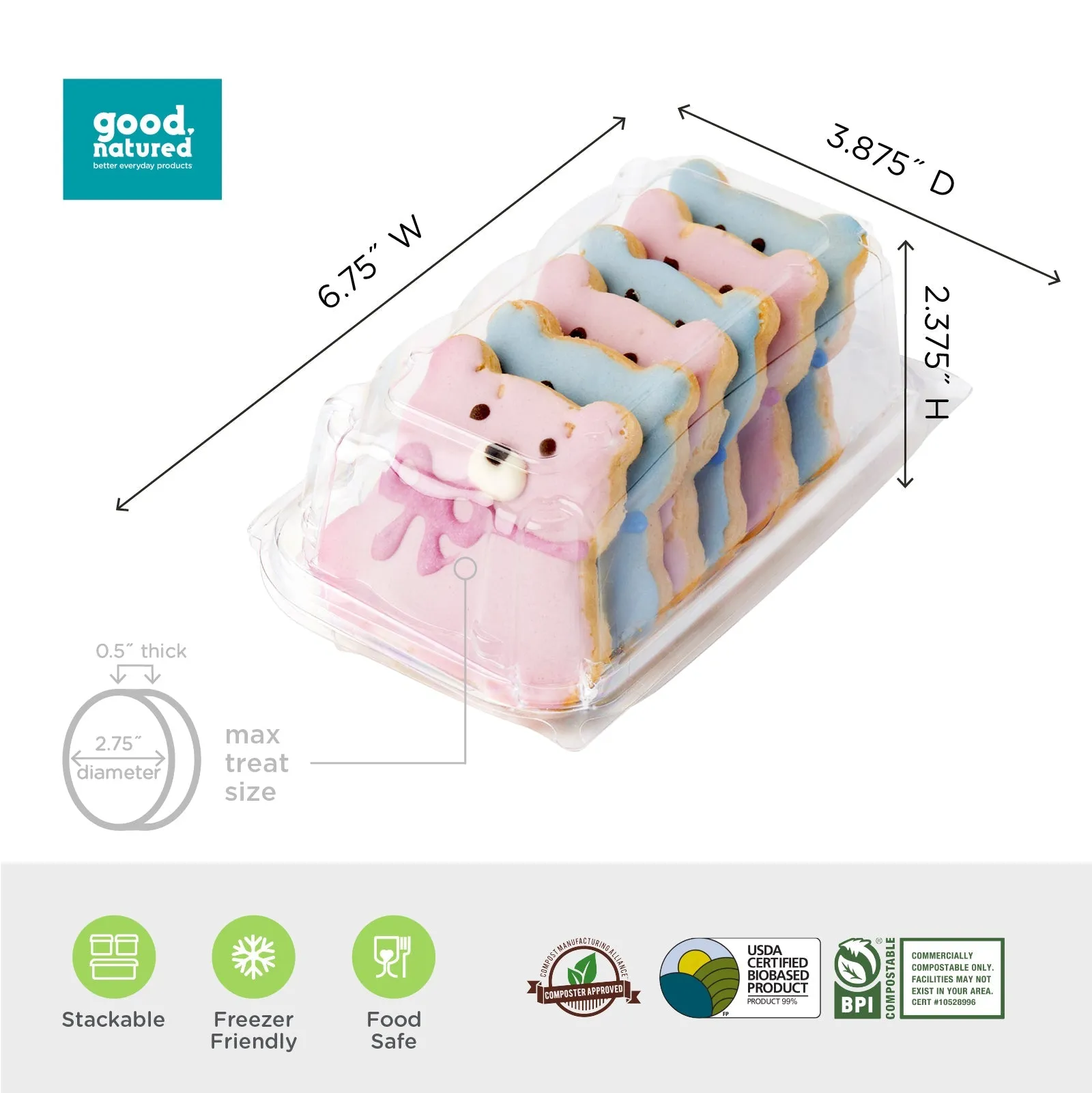 Single Row 6-pack 2.75 Cookie & Bar Tiered Display Package. Crystal Clear. PLA. 275/Case