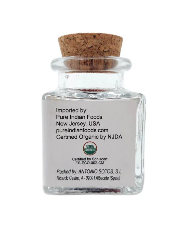 Spanish Saffron 1g Glass Bottle. Certified Organic. La Mancha D.O.P. Certified