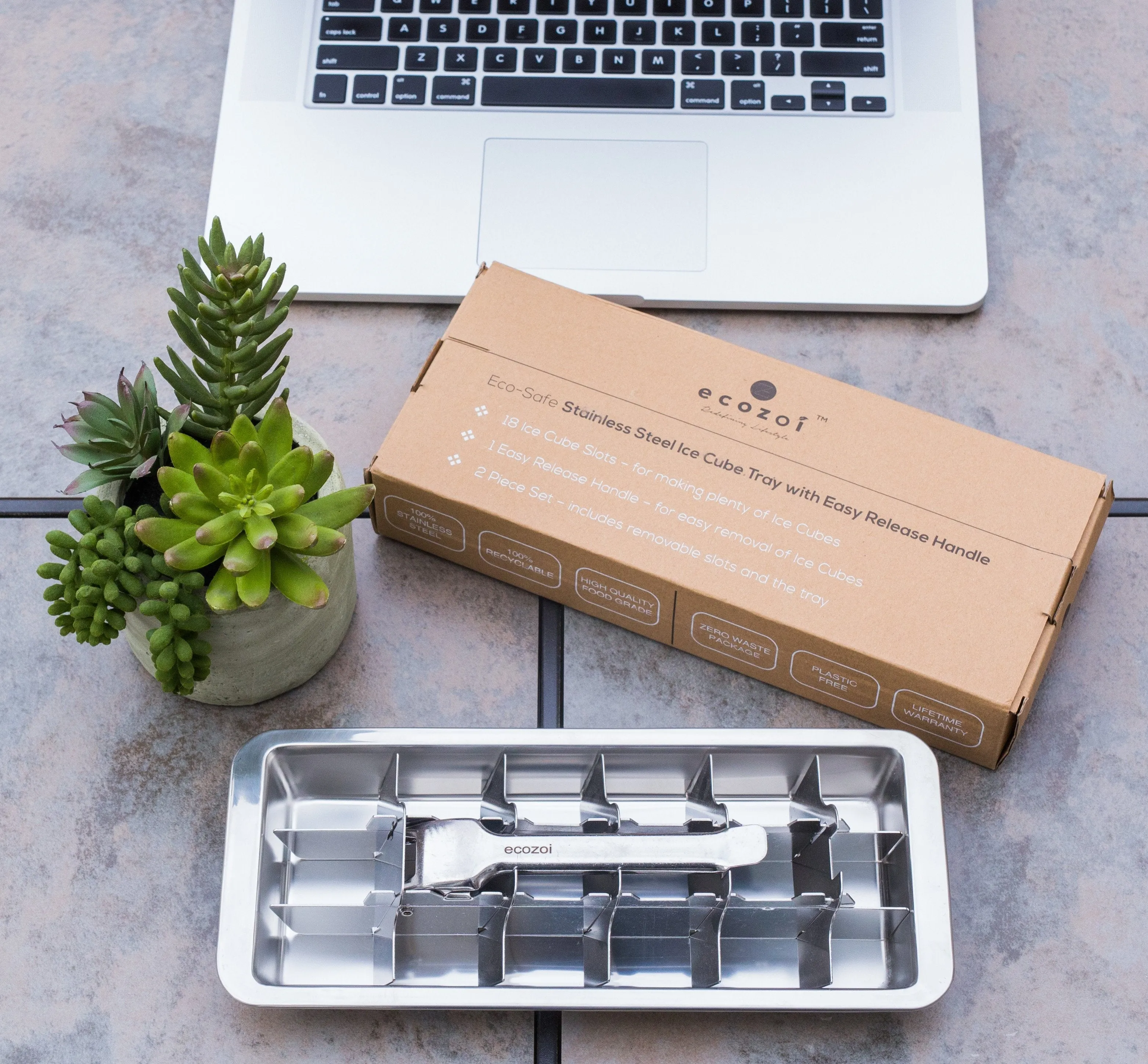Stainless Steel Ice Cube Tray with Easy Release Handle. Vintage Design by ecozoi