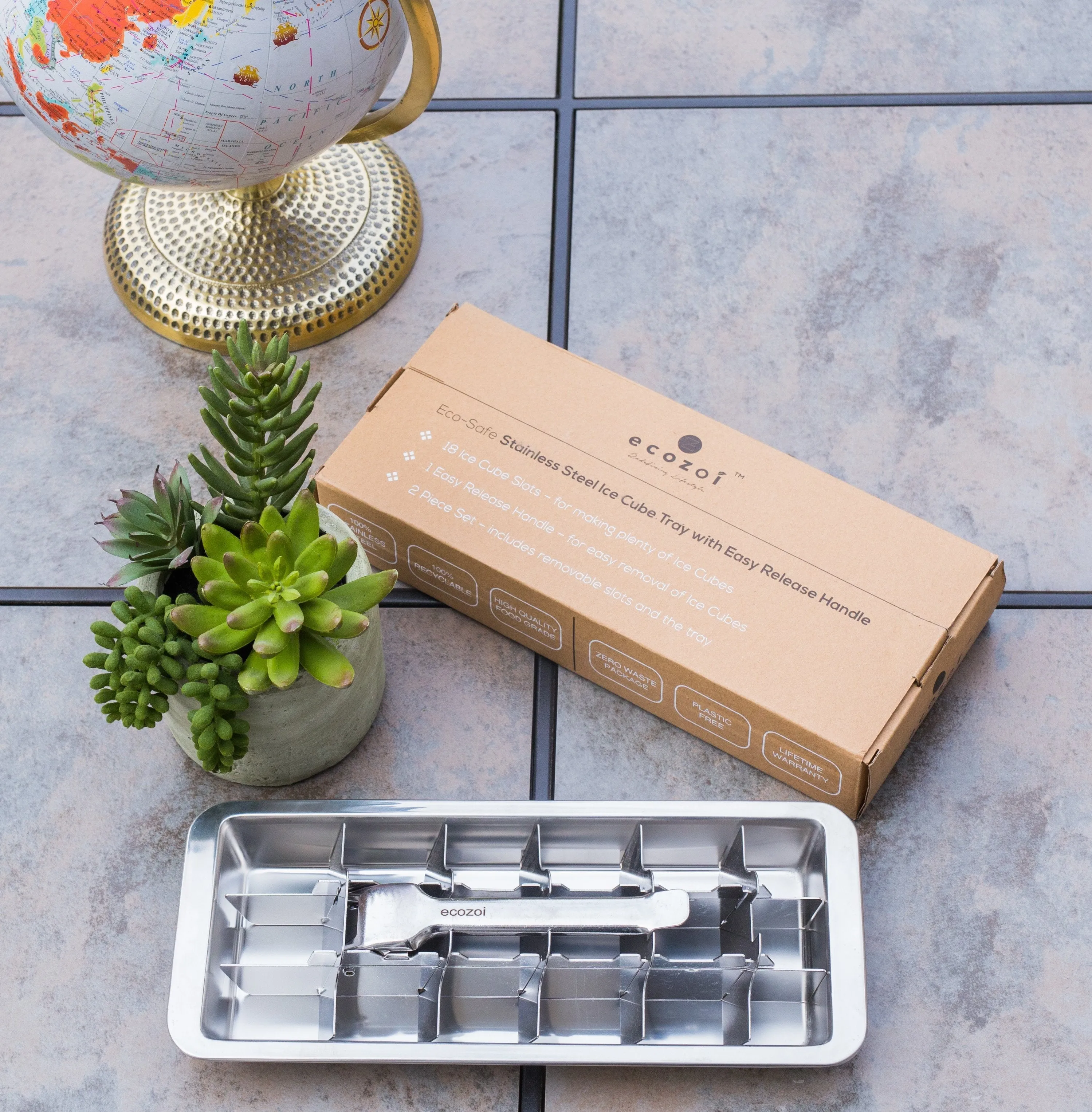 Stainless Steel Ice Cube Tray with Easy Release Handle. Vintage Design by ecozoi