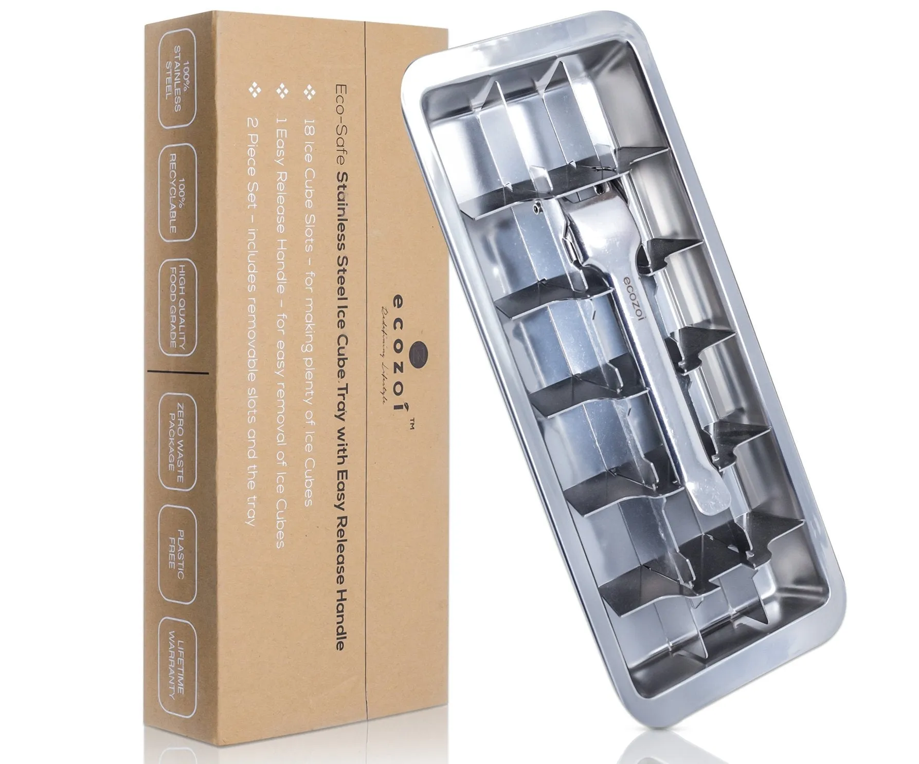 Stainless Steel Ice Cube Tray with Easy Release Handle. Vintage Design by ecozoi