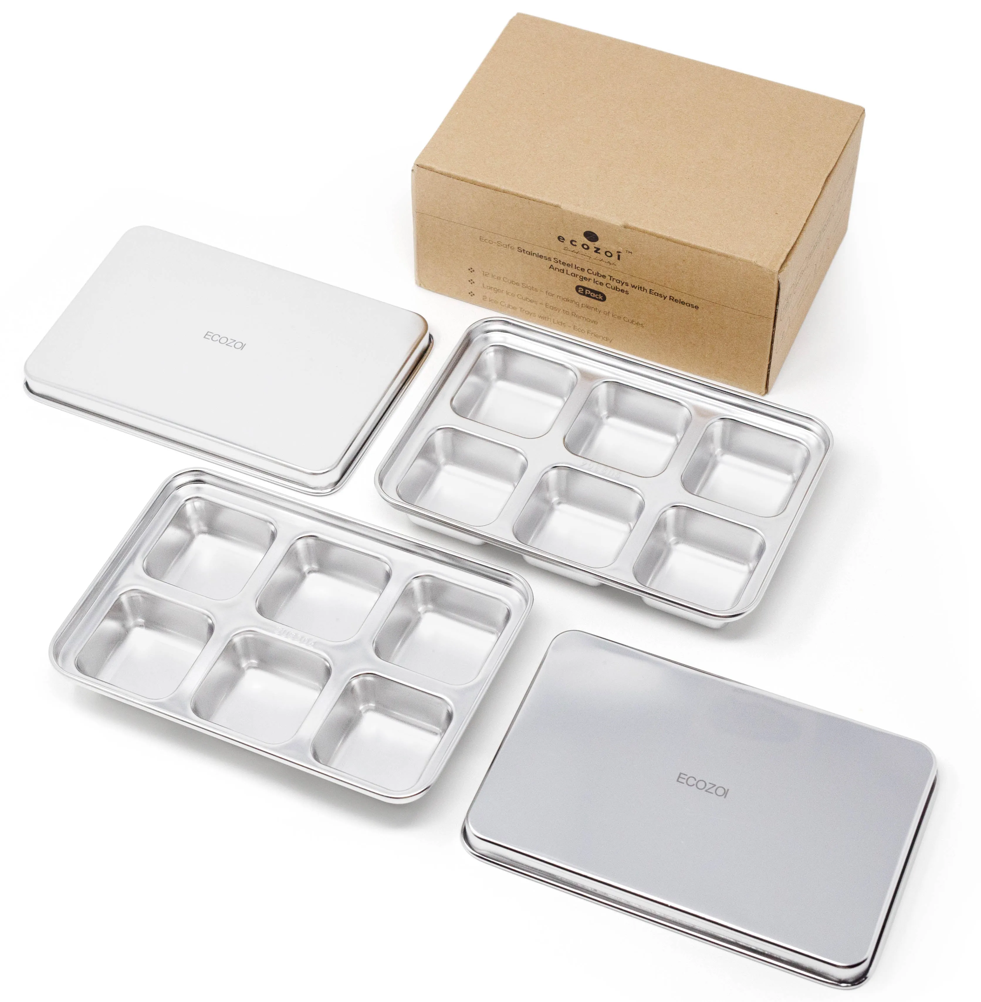 STAINLESS STEEL ICE CUBE TRAYS. 12 Large Cubes. 2 PACK by ecozoi