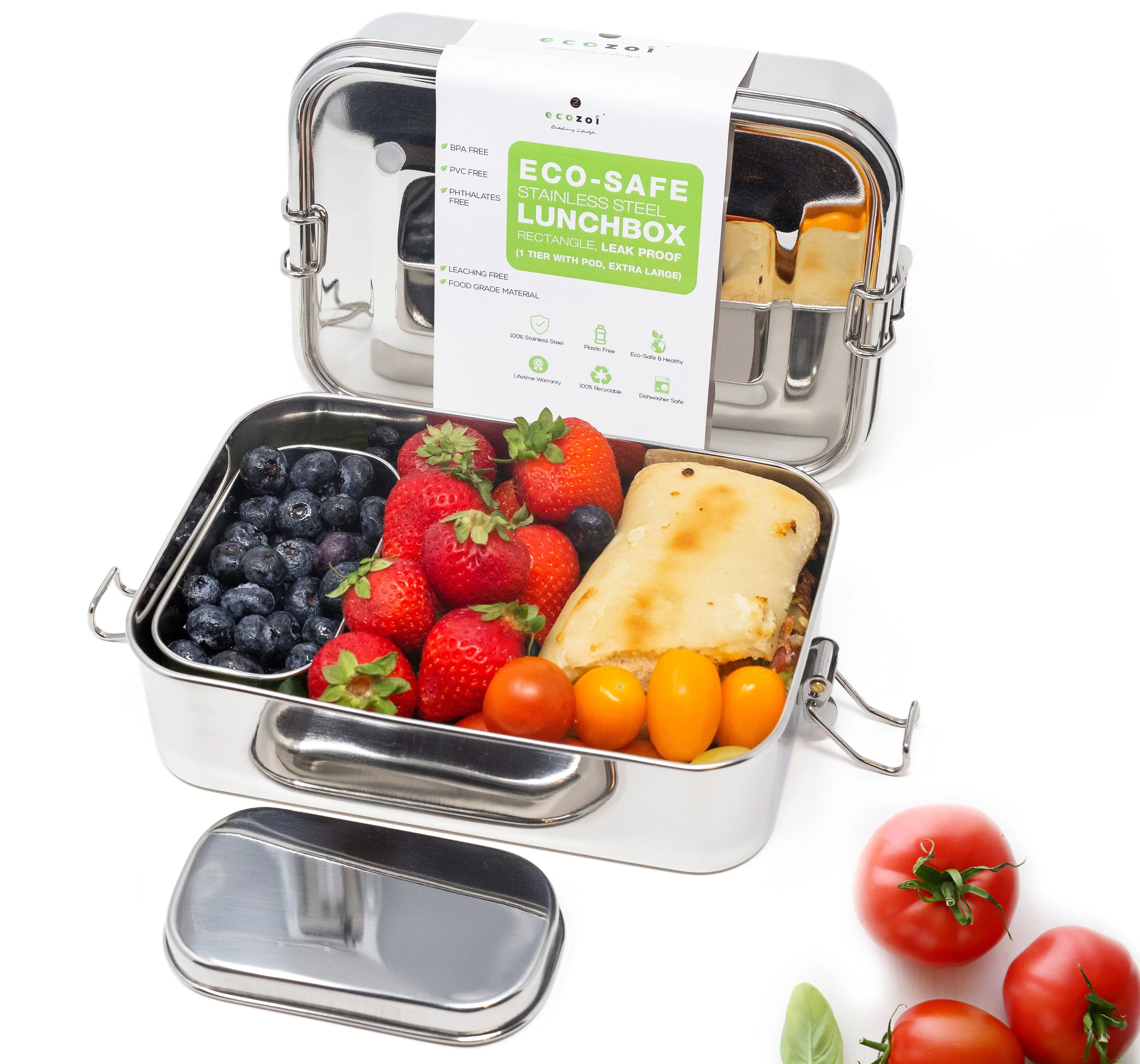 Stainless Steel Lunch Box. 1 Tier Leak Proof. 50 Oz by ecozoi