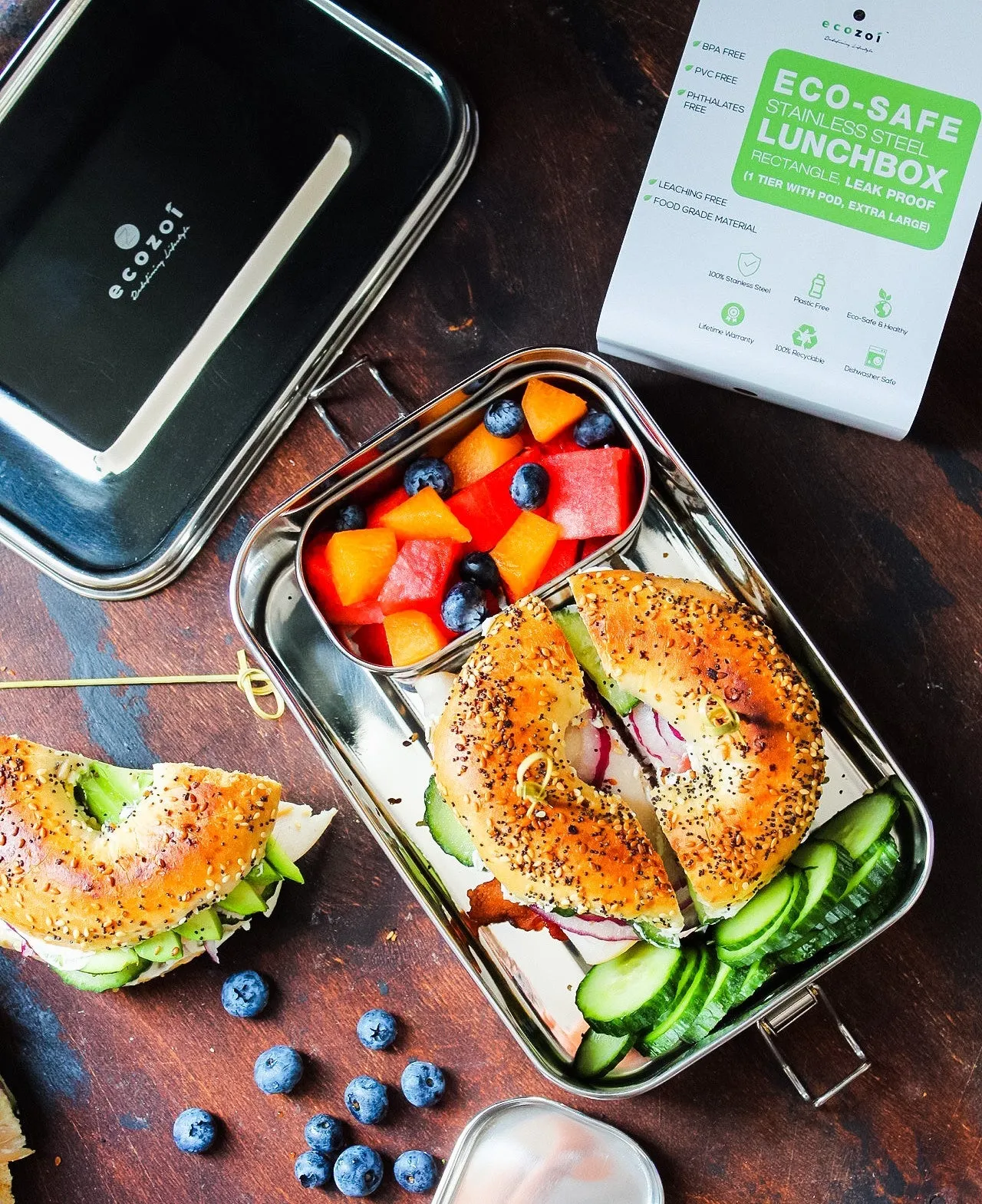 Stainless Steel Lunch Box. 1 Tier Leak Proof. 50 Oz by ecozoi