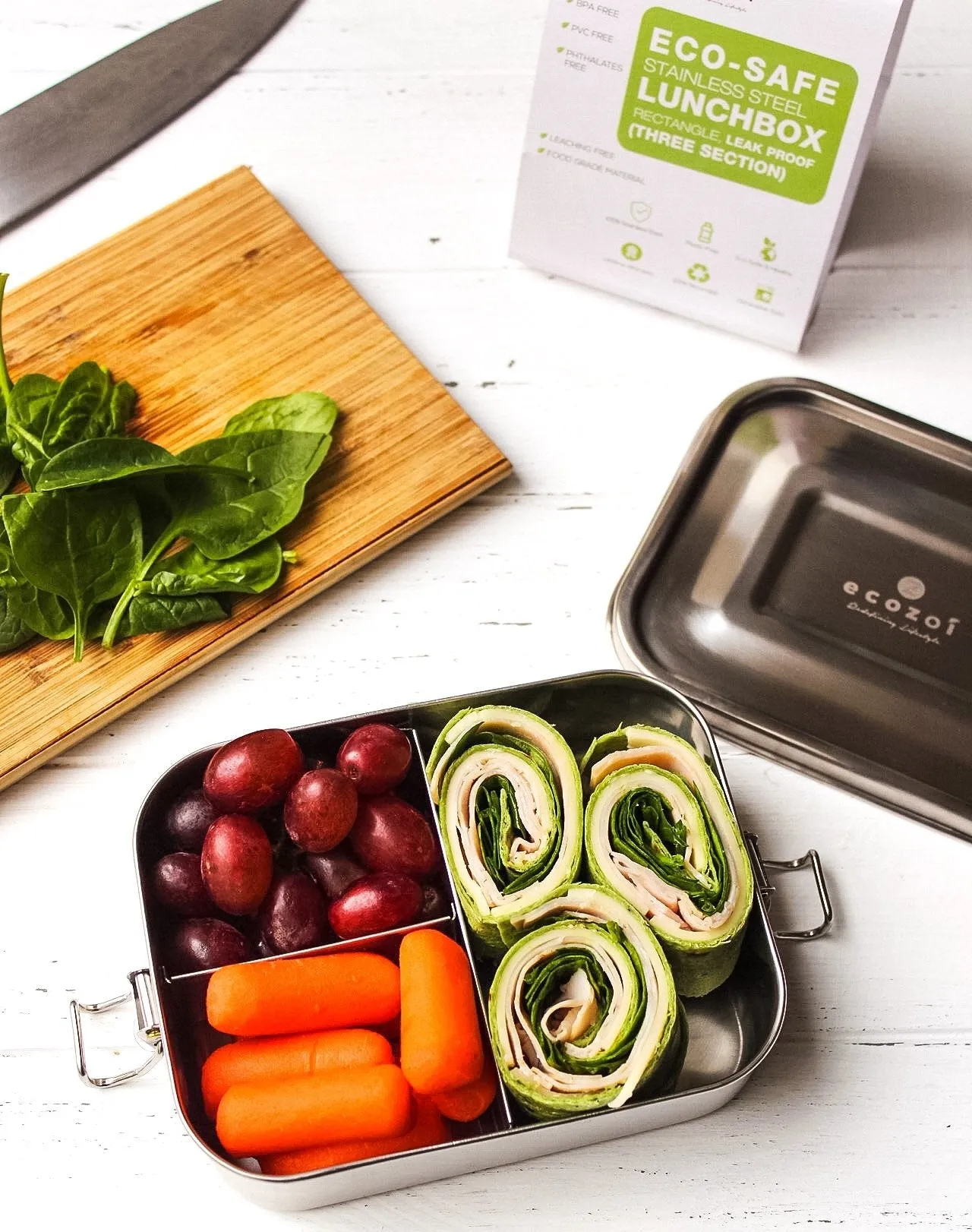 Stainless Steel Lunch Box. 3 Compartment Leak Proof. 24 Oz by ecozoi
