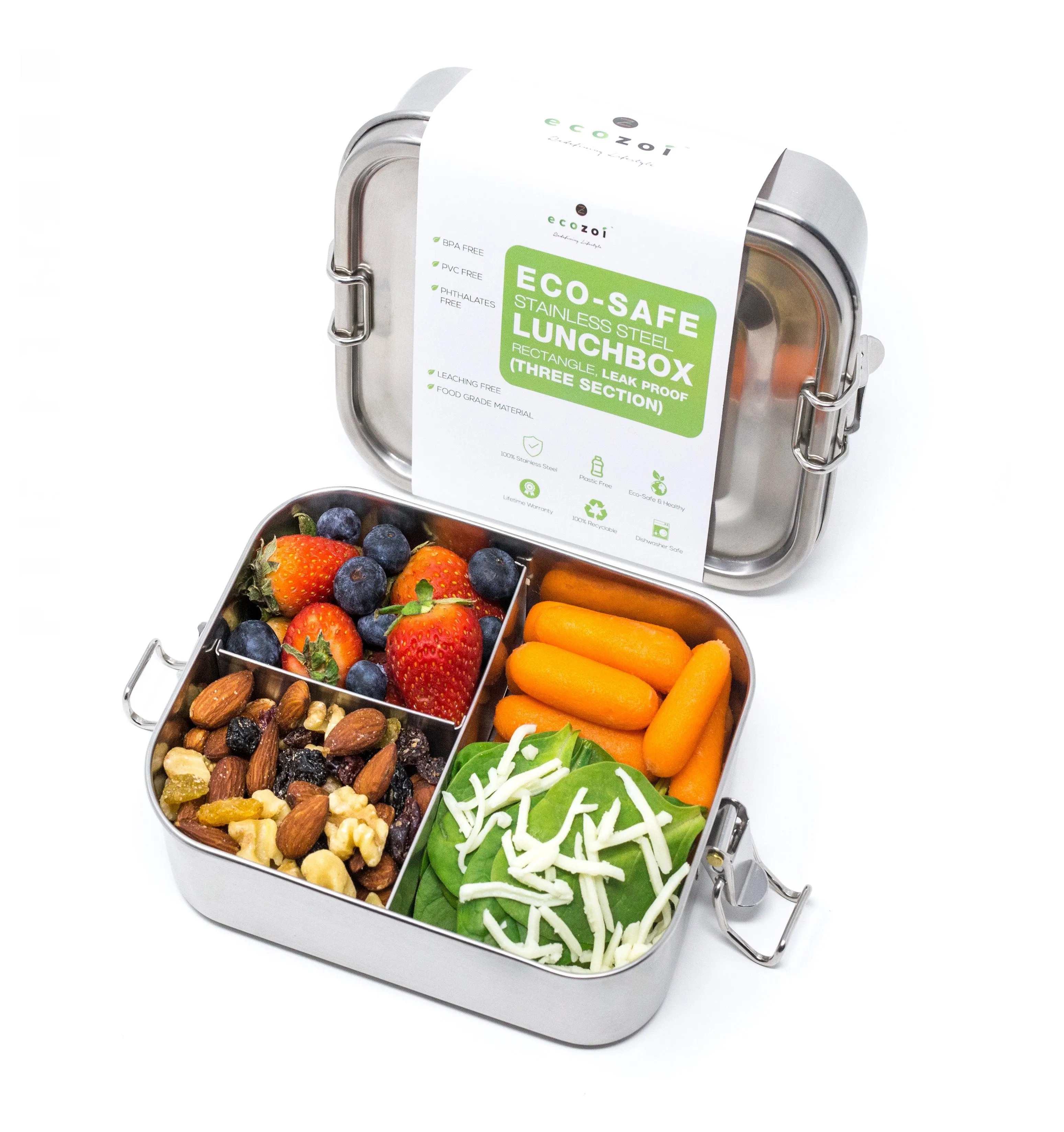 Stainless Steel Lunch Box. 3 Compartment Leak Proof. 24 Oz by ecozoi