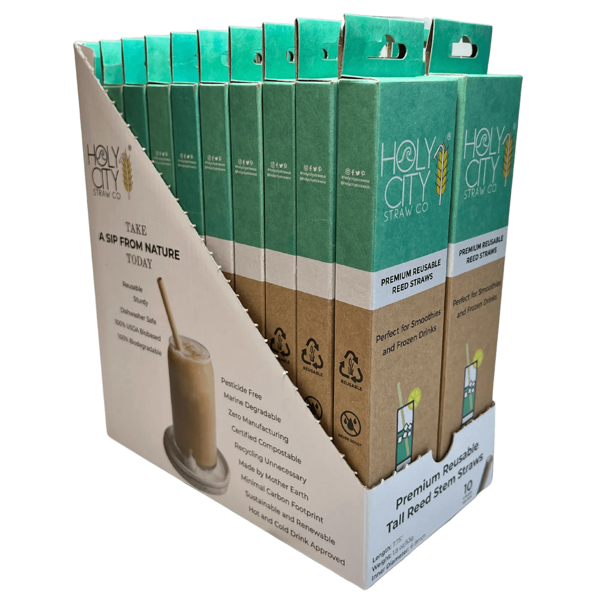 Tall Reed Stem Drinking Straws | Inner pack | 20 x 10ct. Boxes by Holy City Straw Company