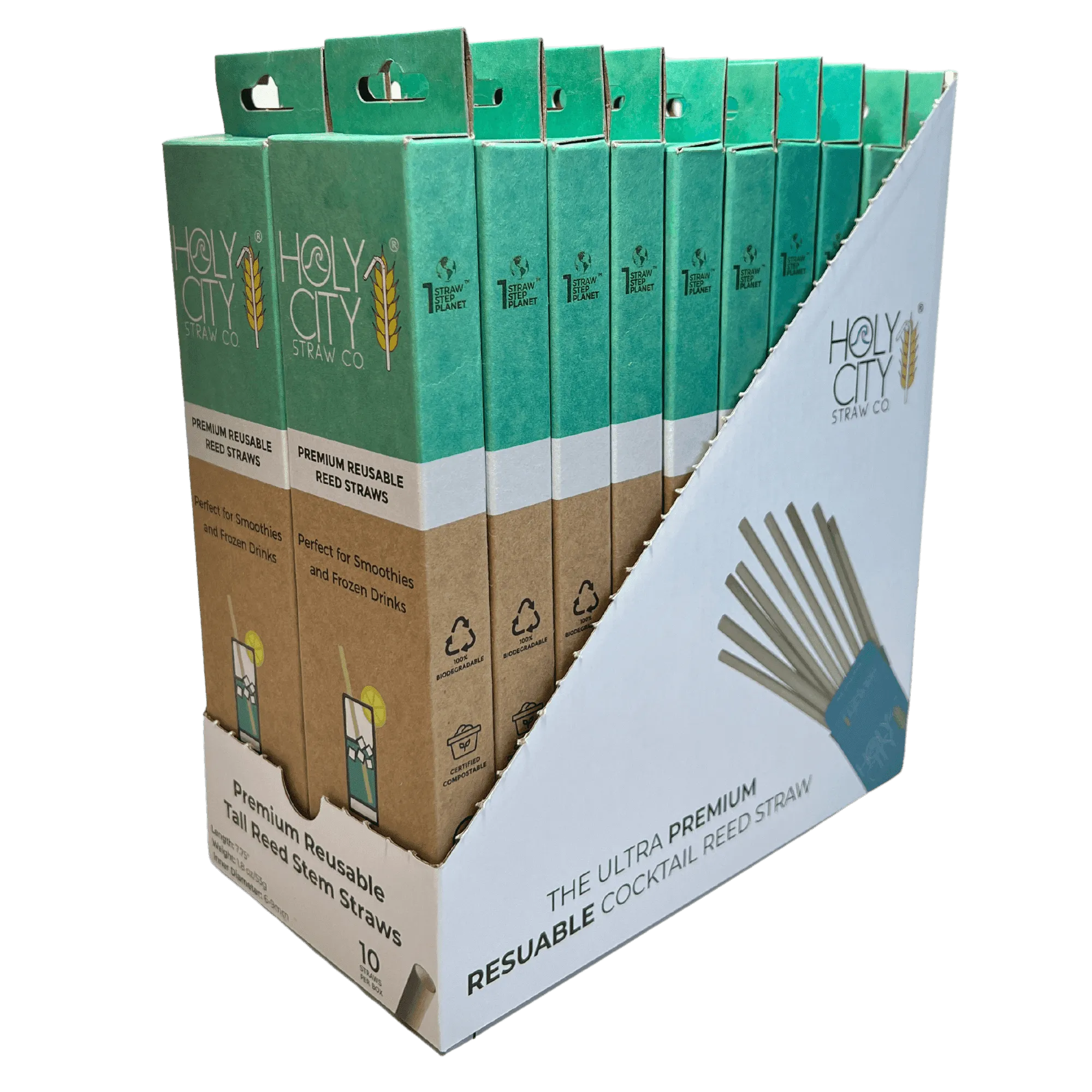 Tall Reed Stem Drinking Straws | Inner pack | 20 x 10ct. Boxes by Holy City Straw Company