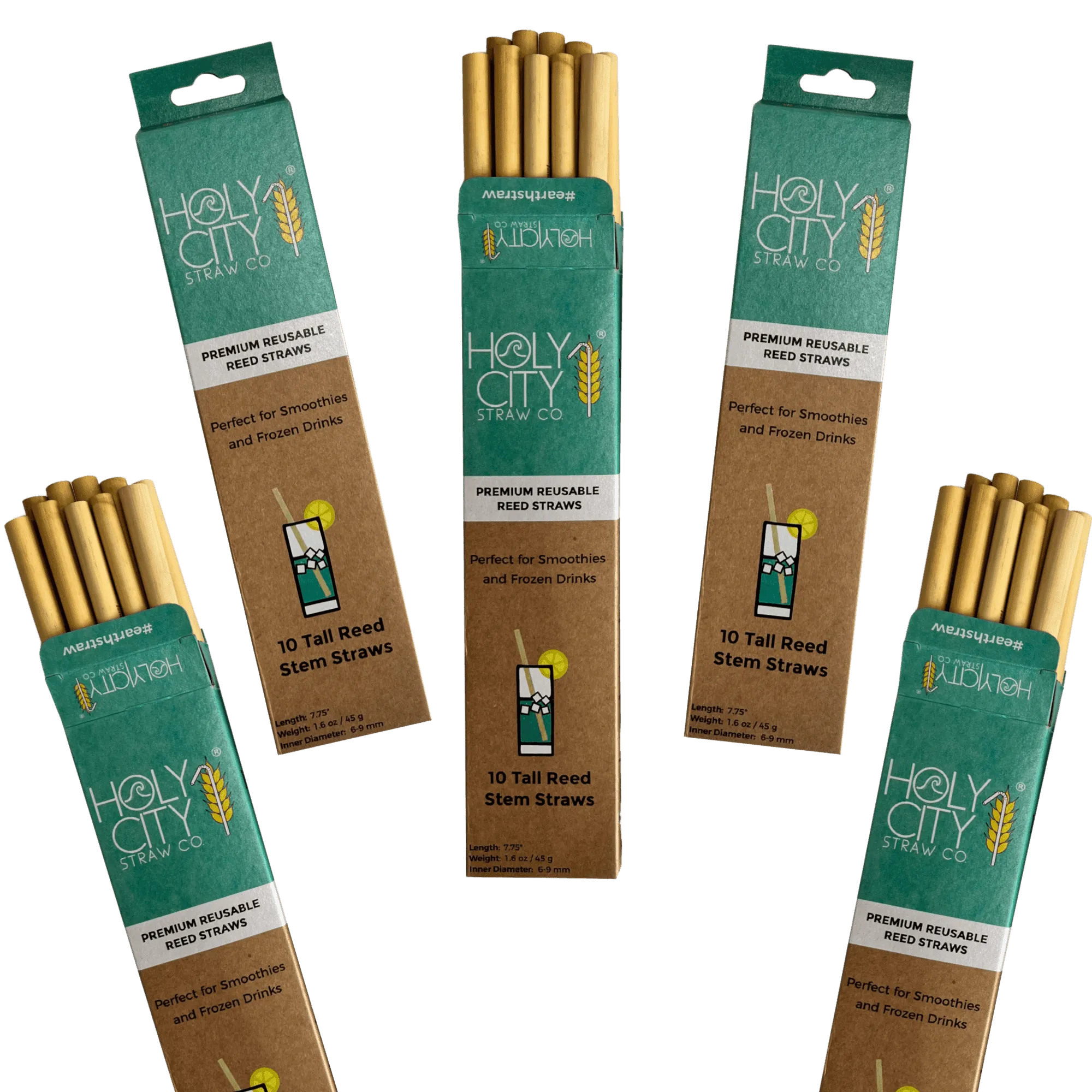 Tall Reusable Reed Straw Bundle - 5 Pack by Holy City Straw Company