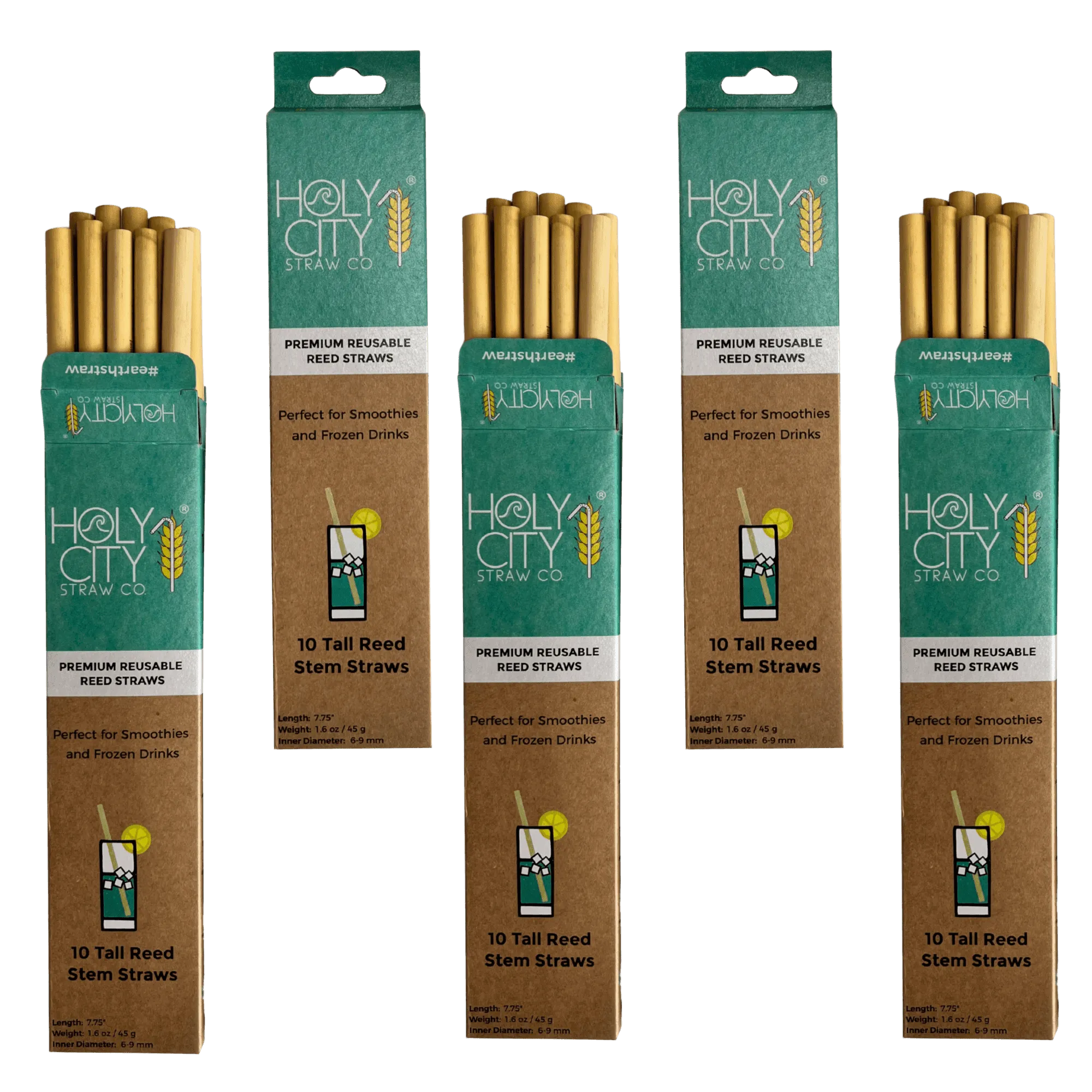 Tall Reusable Reed Straw Bundle - 5 Pack by Holy City Straw Company
