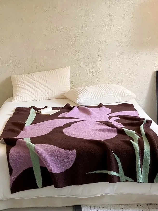 Terracotta Iris Throw Blanket - Warm Thick Earthy Tone Fall Blanket
