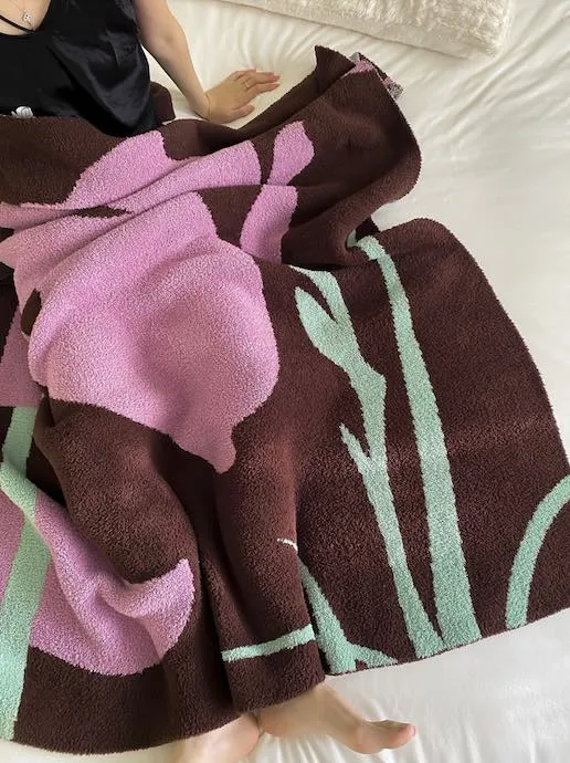 Terracotta Iris Throw Blanket - Warm Thick Earthy Tone Fall Blanket