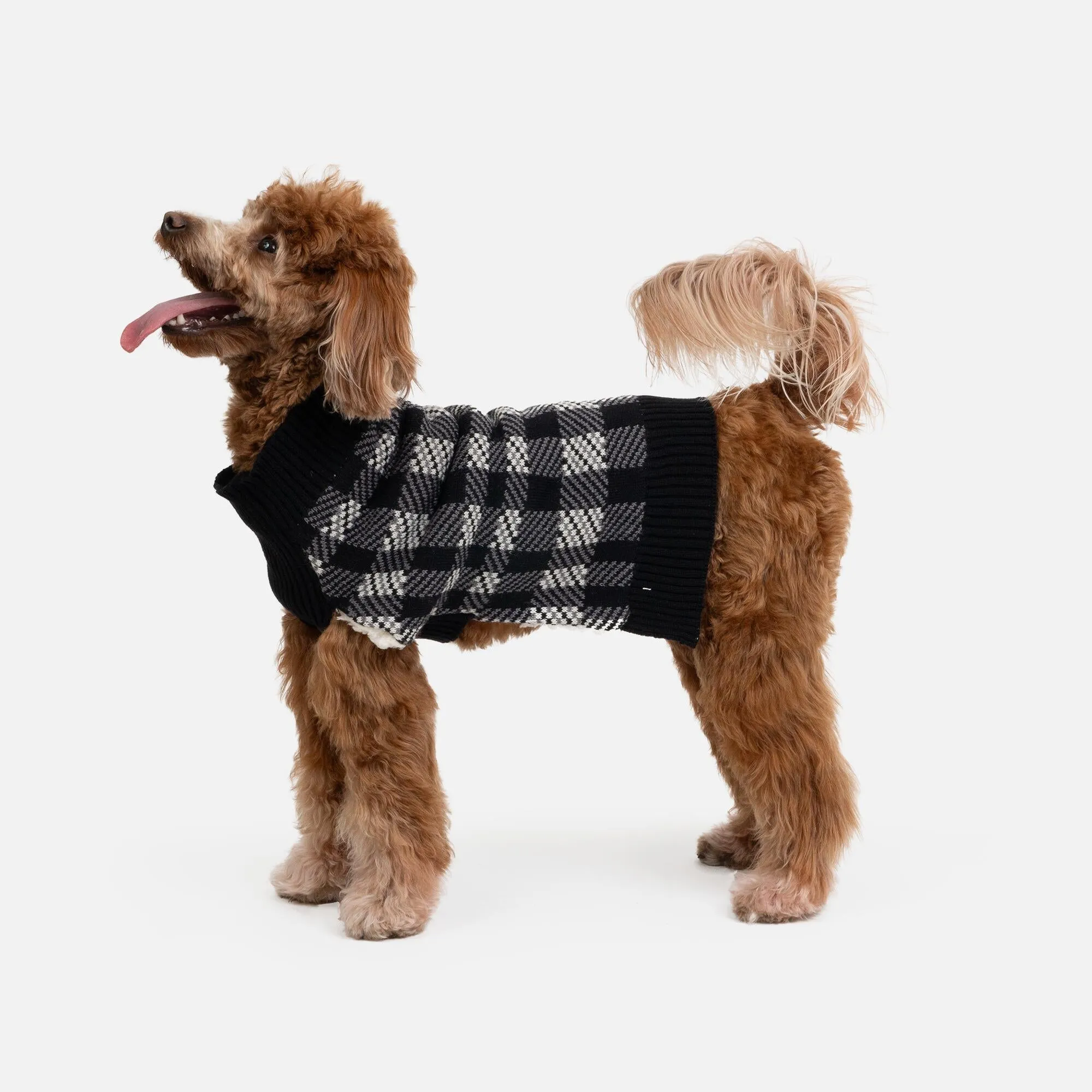 Theo Dog Sweater  Sherpa-Lined Plaid Design
