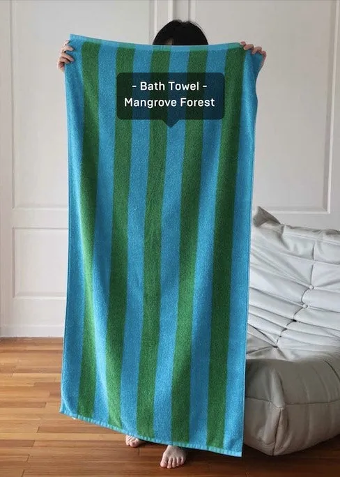 Ultra Soft Absorbent Retro Stripe Bath Towel - 100% Organic Premium Combed Cotton