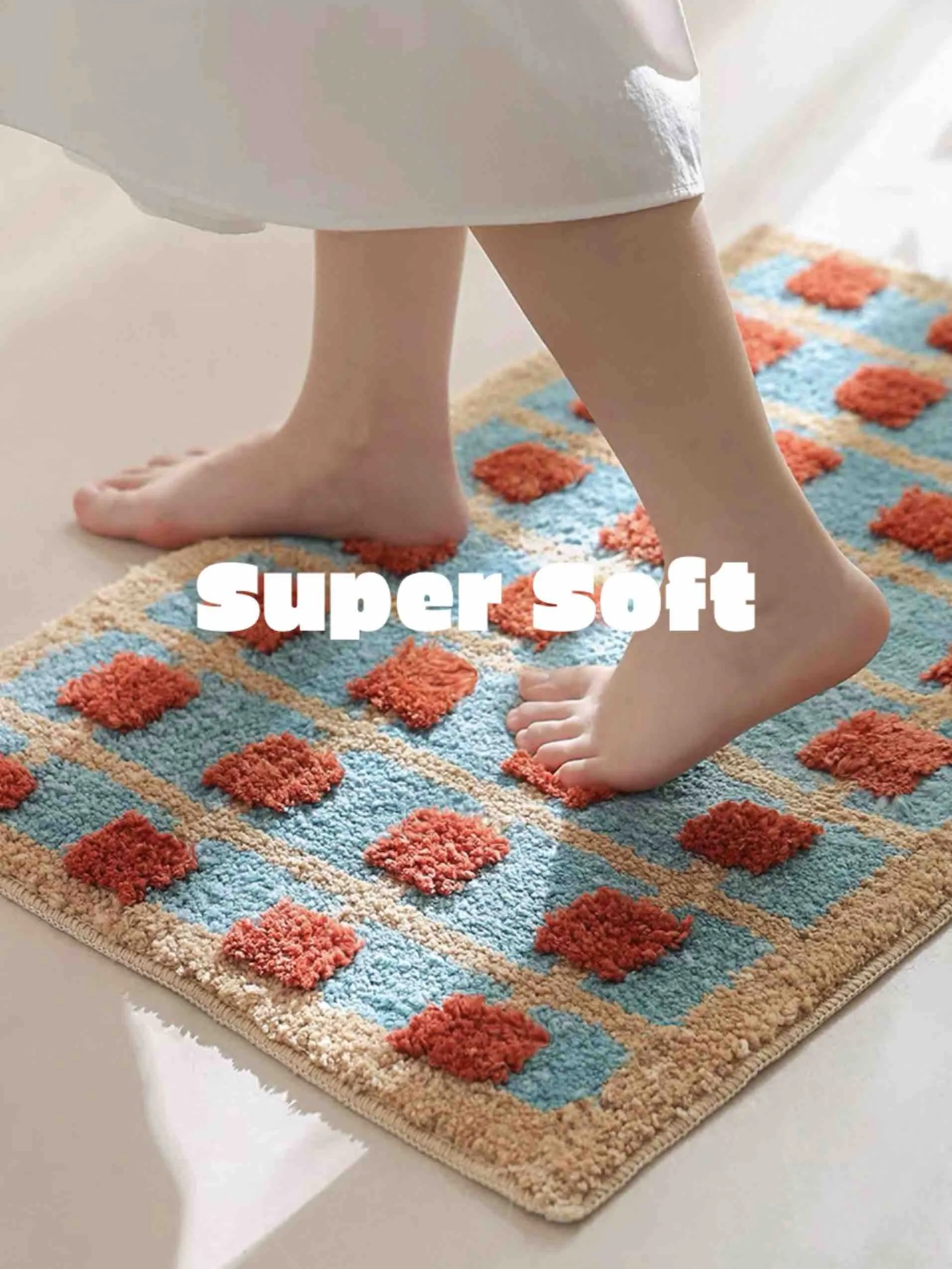 Ultra Soft Retro Bath Rug. Machine-washable. Absorbent Mat