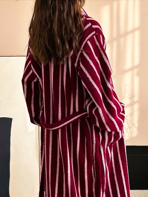Ultra Soft Retro Stripe Bath Robe - 100% Organic Long-stapled Cotton