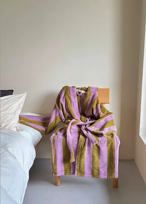 Ultra Soft Retro Whimsical Stripe Bath Robe - 100% Organic Long-stapled Cotton
