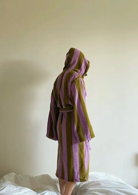 Ultra Soft Retro Whimsical Stripe Bath Robe - 100% Organic Long-stapled Cotton