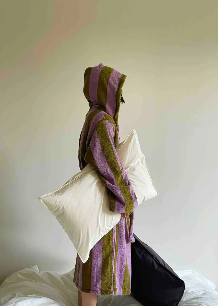 Ultra Soft Retro Whimsical Stripe Bath Robe - 100% Organic Long-stapled Cotton