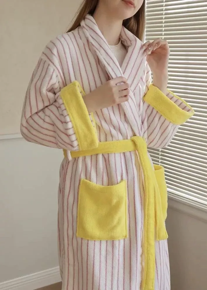 Ultra Soft Whimsical Stripe Bathrobe - 100% Organic Long-stapled Cotton
