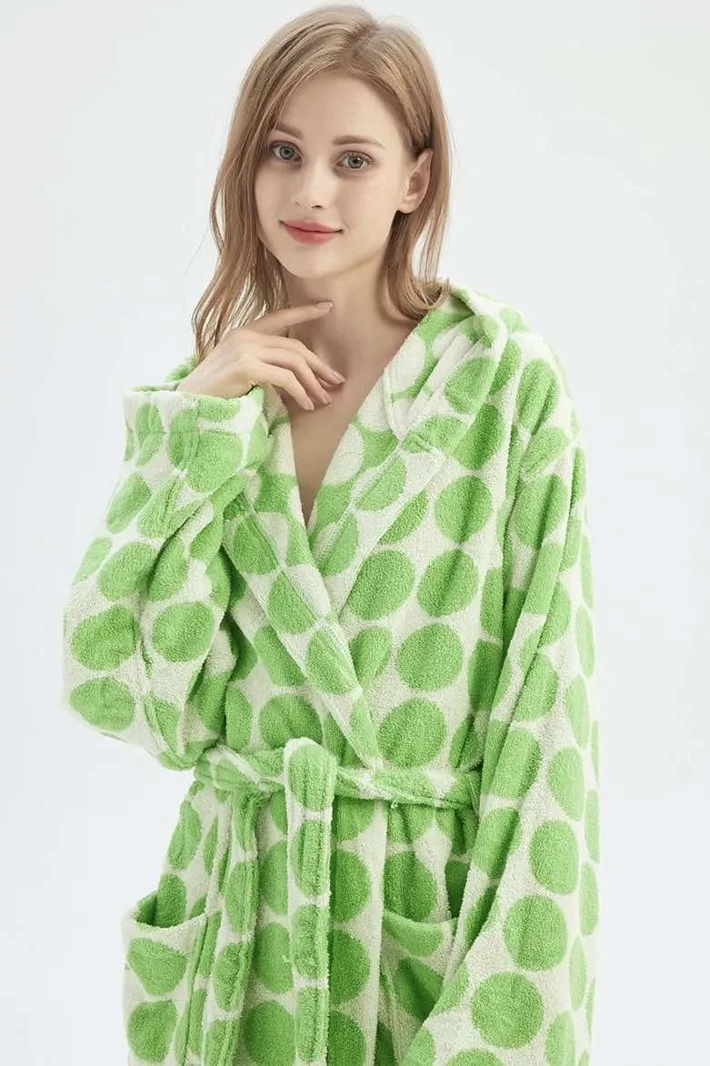 Whimsical Polka Dot Hooded Bath Robe - 100% Organic Long-stapled Cotton