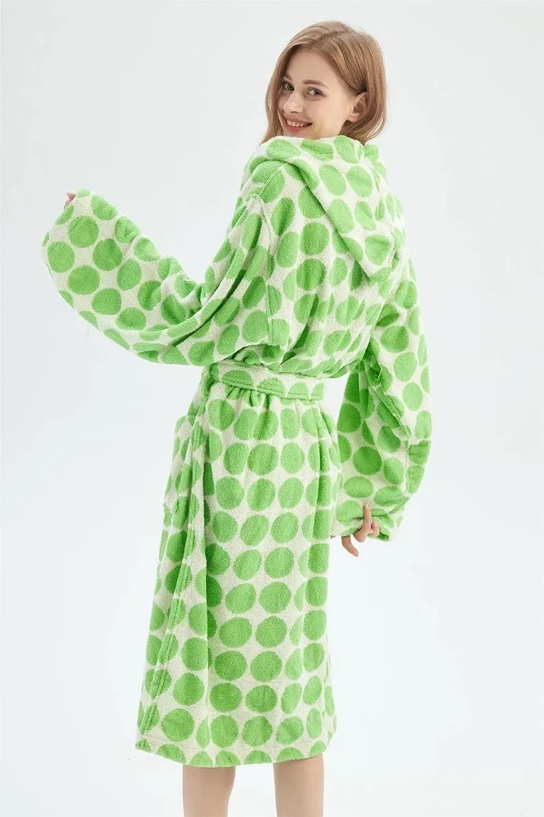Whimsical Polka Dot Hooded Bath Robe - 100% Organic Long-stapled Cotton