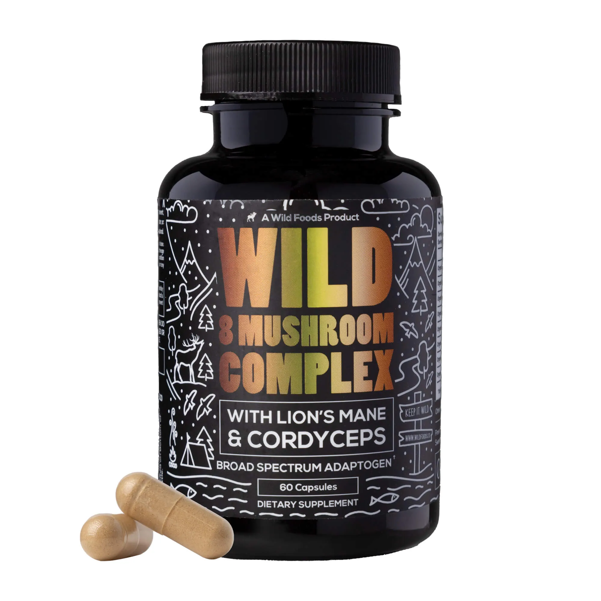 Wild 8 Mushroom Complex With Lion's Mane & Cordyceps. 60ct by Wild Foods