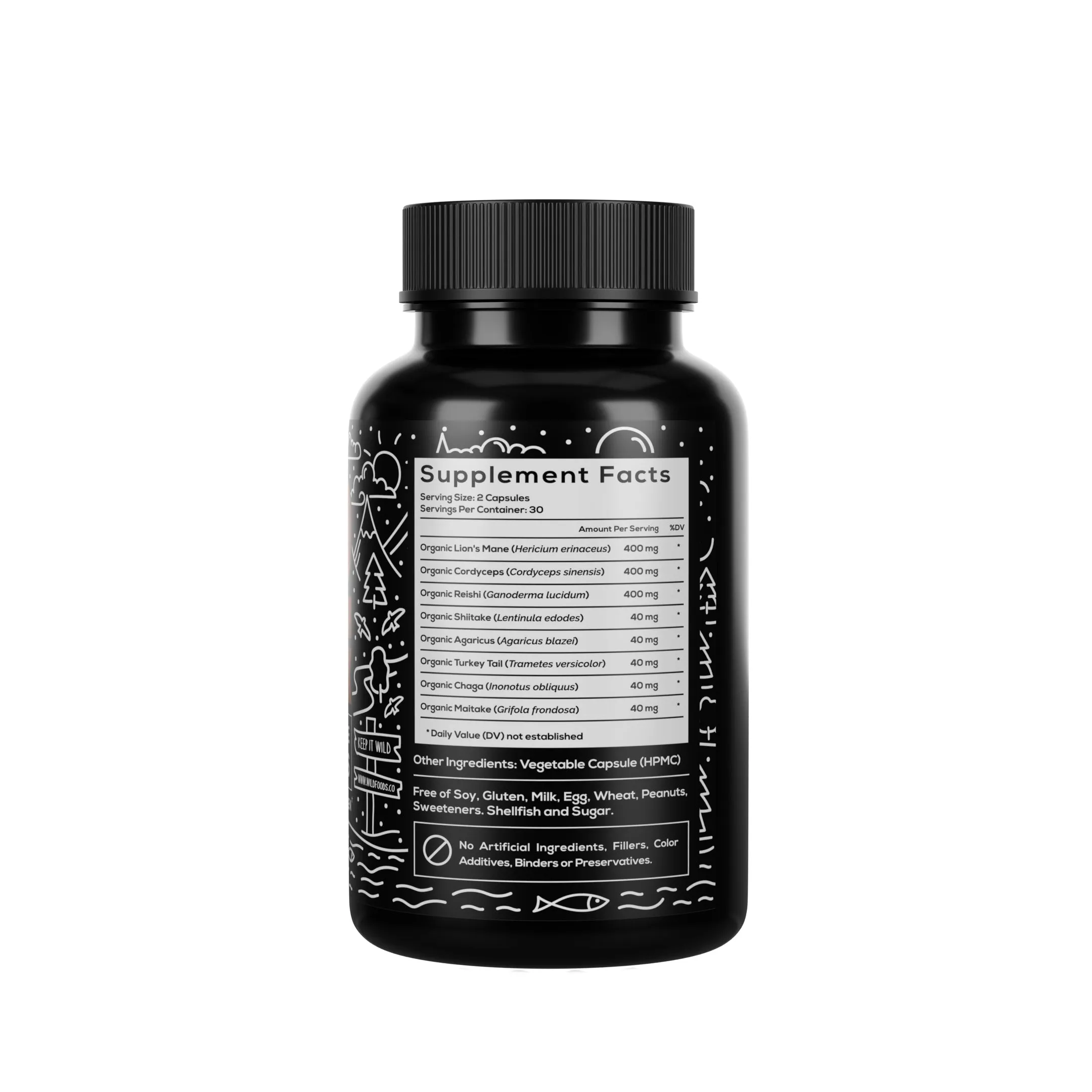 Wild 8 Mushroom Complex With Lion's Mane & Cordyceps. 60ct by Wild Foods