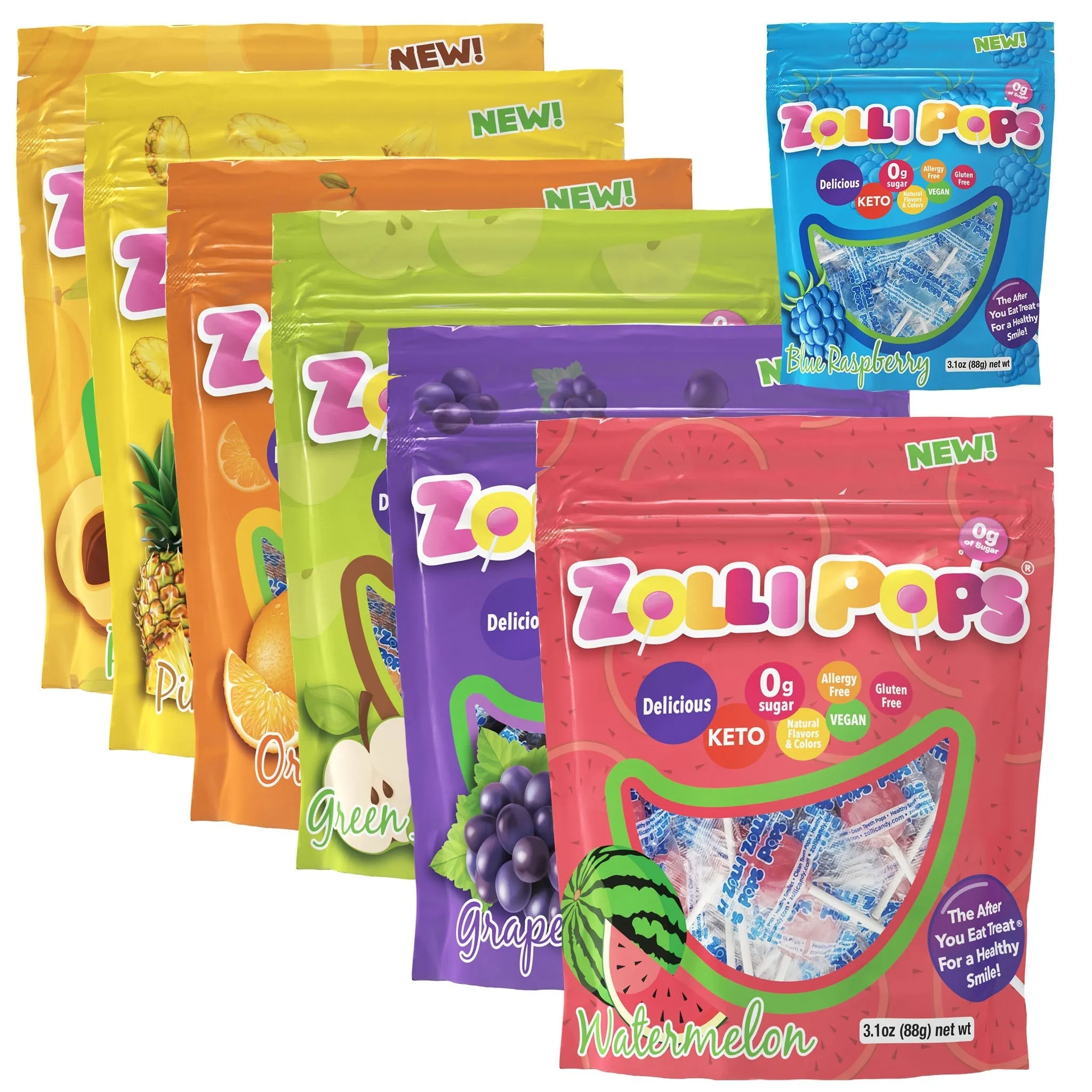 Zolli 7 Flavor Pack of Zero Sugar Zollipops 7 Bags. by Zolli Candy